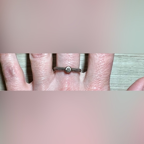 Vintage Designer Signed ATR Sterling Silver & 14K Gold Pebbled CZ Eternity Ring - Picture 10 of 12